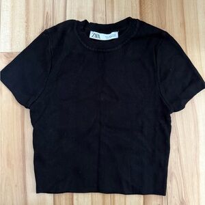 Zara Classic Black Crew Neck Top